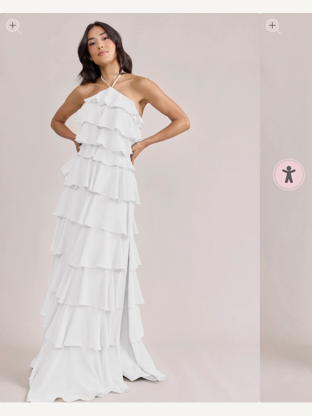 Revelry Carrie Chiffon Dress - White Tiered Halter Maxi Dress